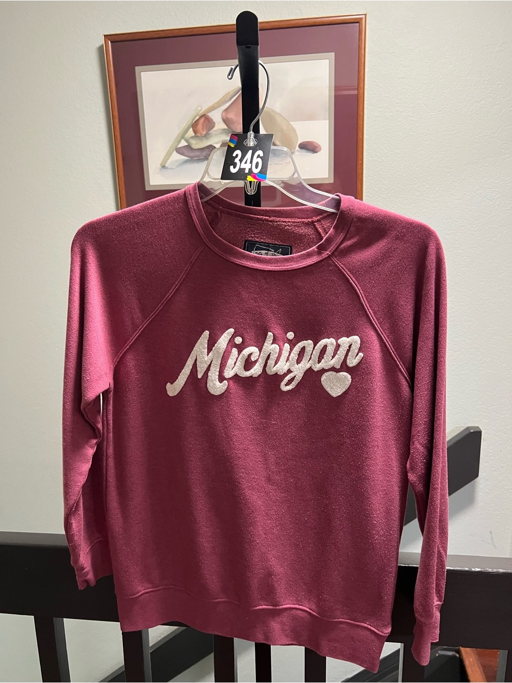 State of Mind Rose Michigan Script Pullover Sweatshirt with Thumb Hole #346